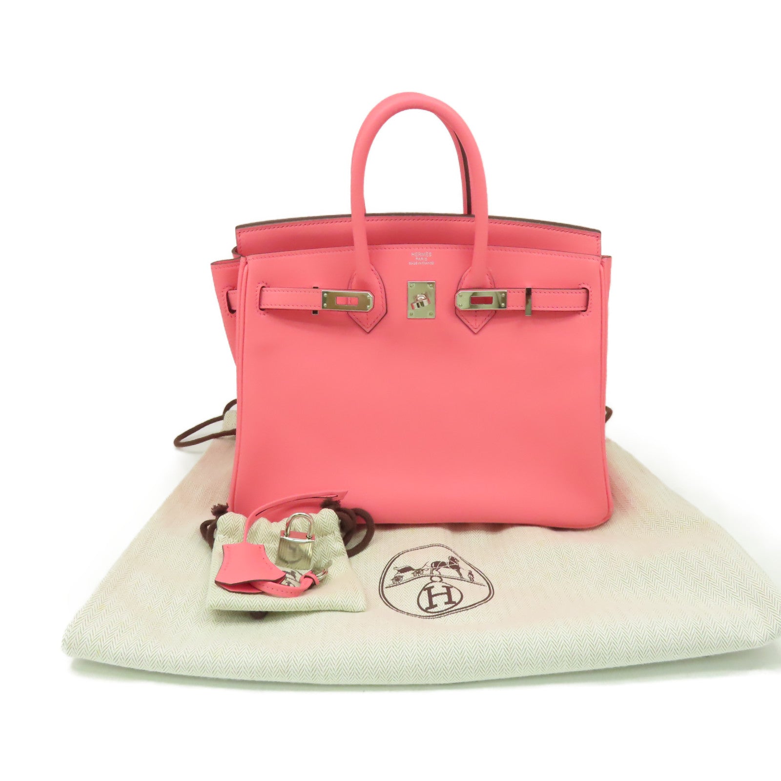 HERMES Swift皮革Birkin 25銀扣手挽袋Rose Azalee杜鵑粉色