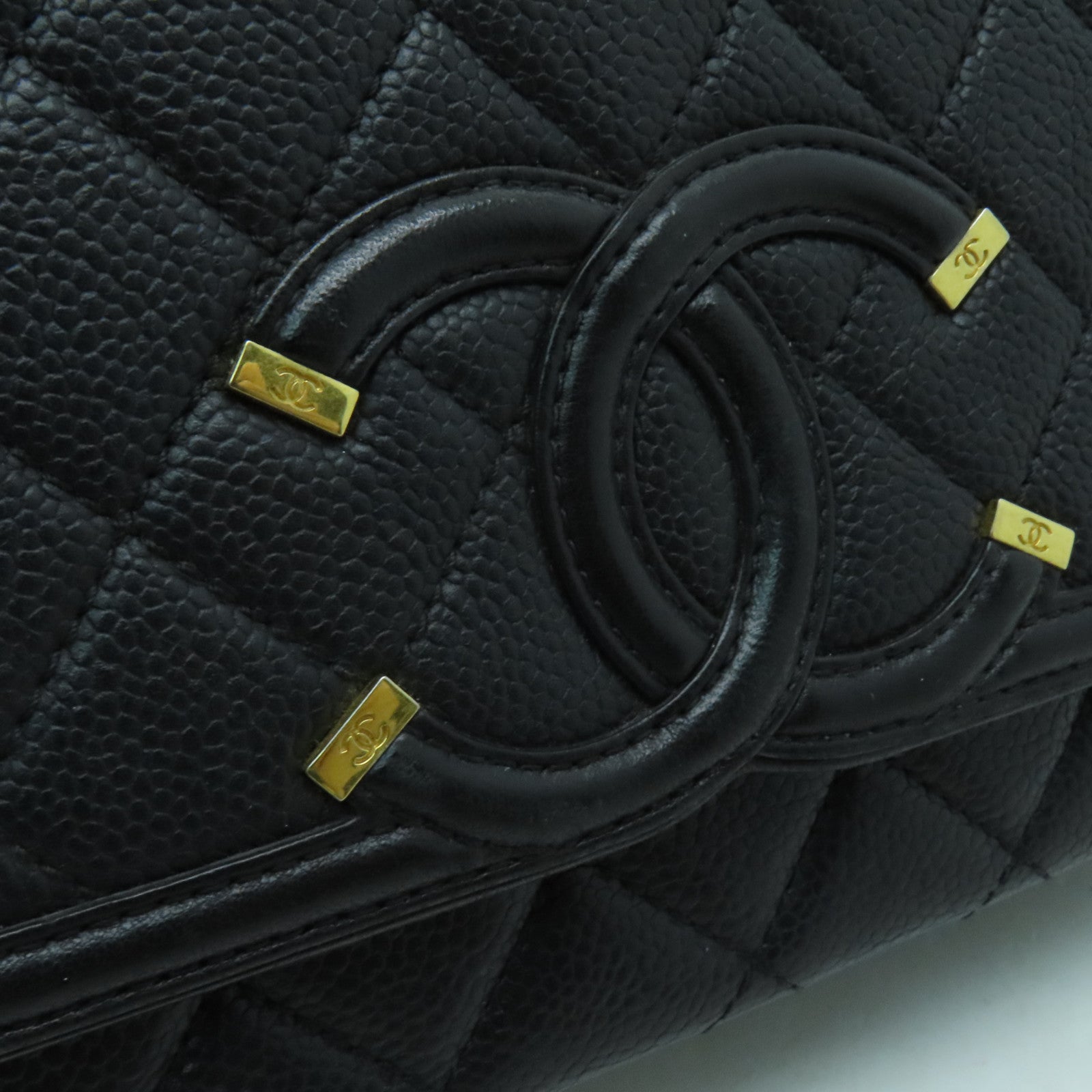 CHANEL 菱格牛皮皮革Shoulder Bag金扣链带肩背袋黑色
