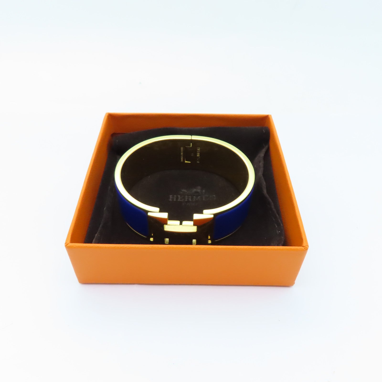 HERMES 【激減優惠】金屬Clic-Clac H Bracelet GM金扣手鐲藍色