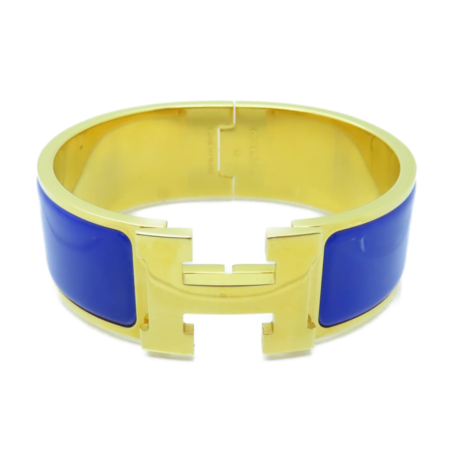 HERMES 【激減優惠】金屬Clic-Clac H Bracelet GM金扣手鐲藍色