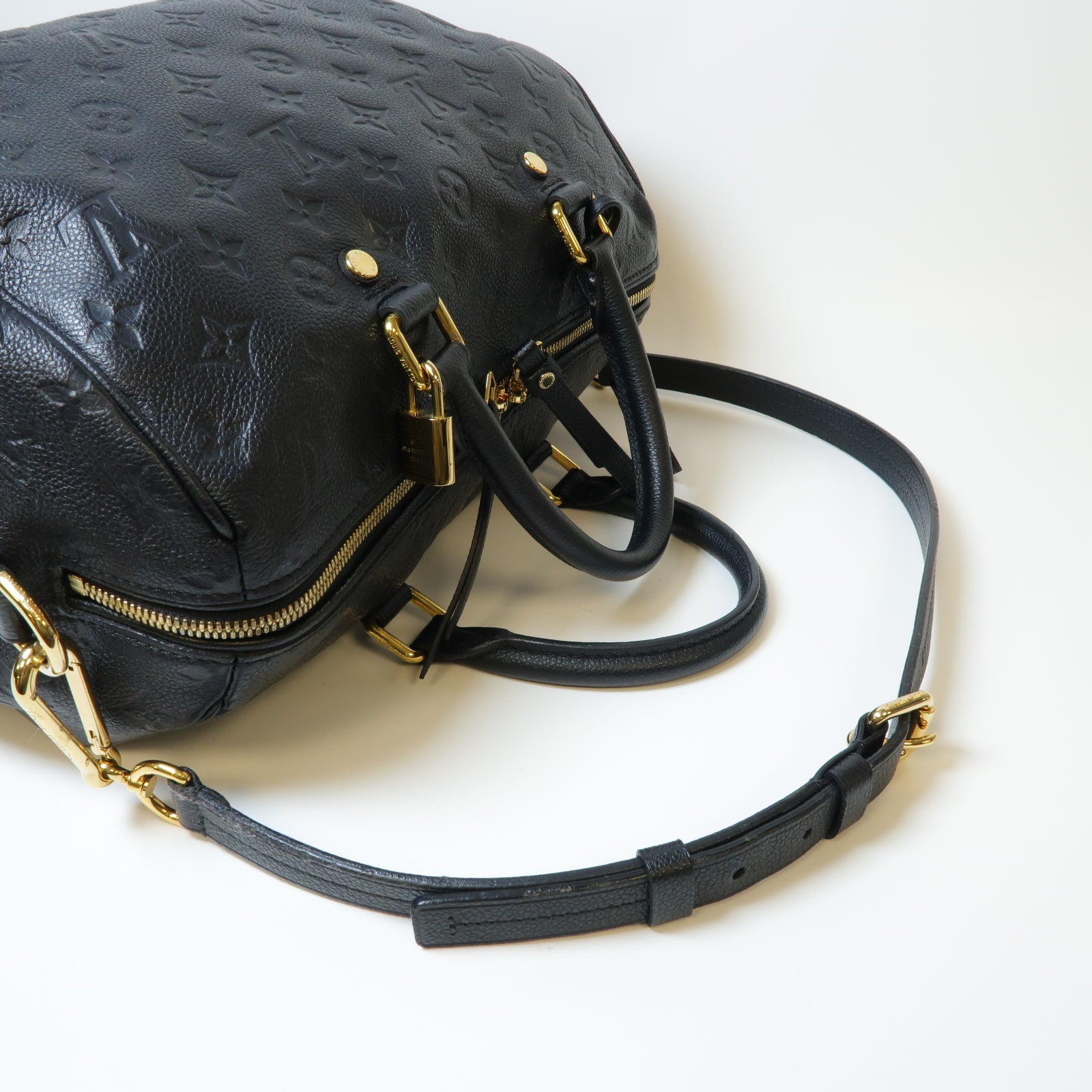 LOUIS VUITTON Monogram Empreinte Speedy Bandouliere 30金扣手挽肩背兩用袋黑色