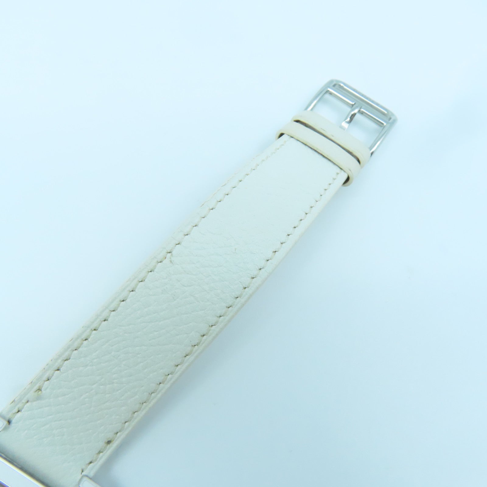 HERMES Heure H Watch MM不鏽鋼/Epsom皮革帶手錶石英機芯白色
