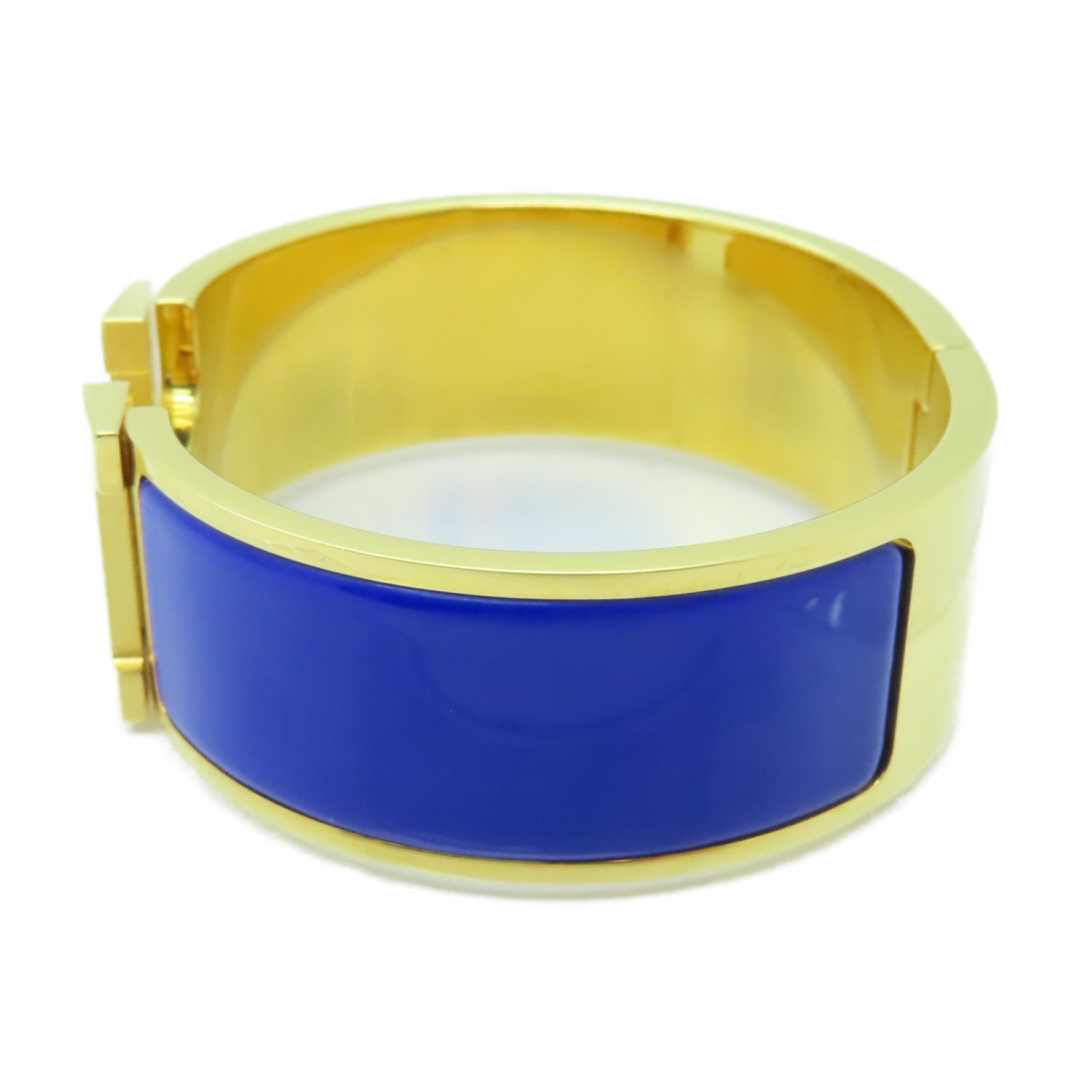 HERMES 【激減優惠】金屬Clic-Clac H Bracelet GM金扣手鐲藍色