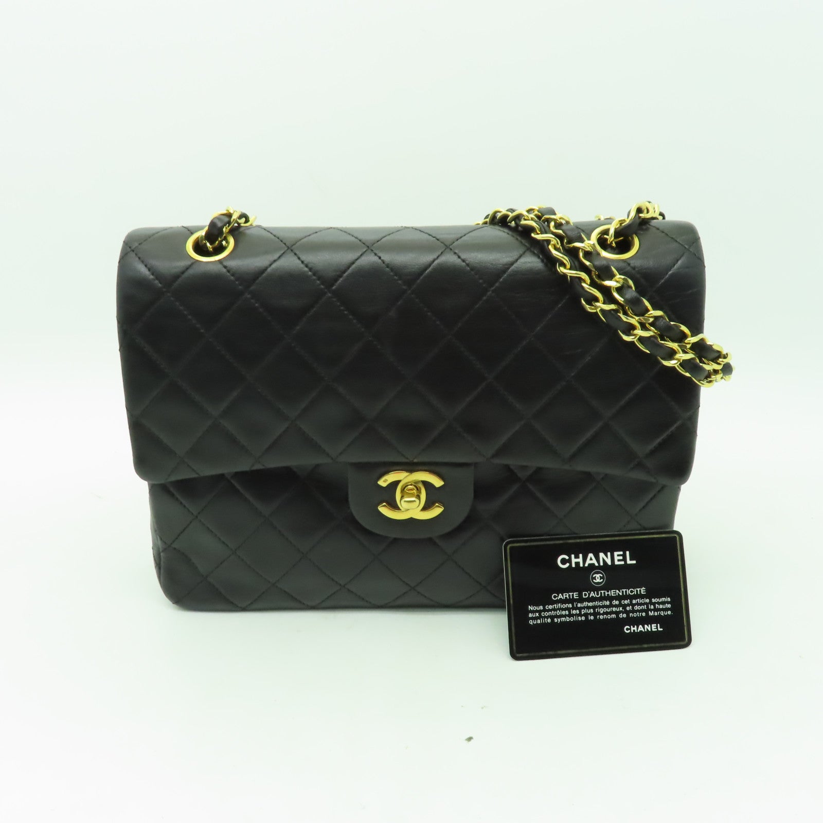 CHANEL 菱格羊皮皮革Vintage Shoulder金扣肩背袋黑色