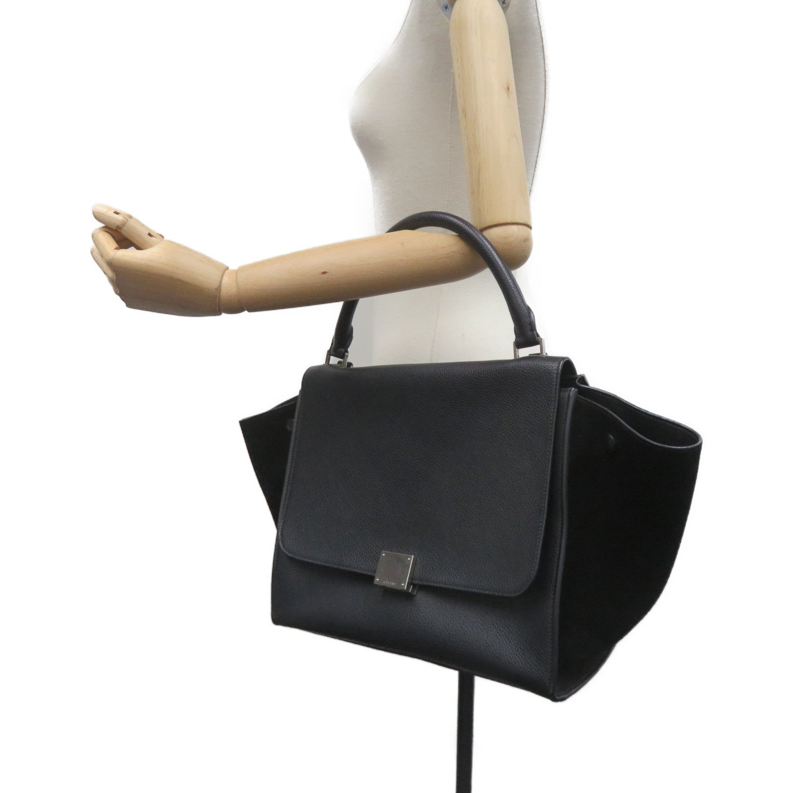 CELINE [Sharp Discount] Cowhide Leather/Suede Leather 2 Way Shoulder Handle Shoulder Bag Black