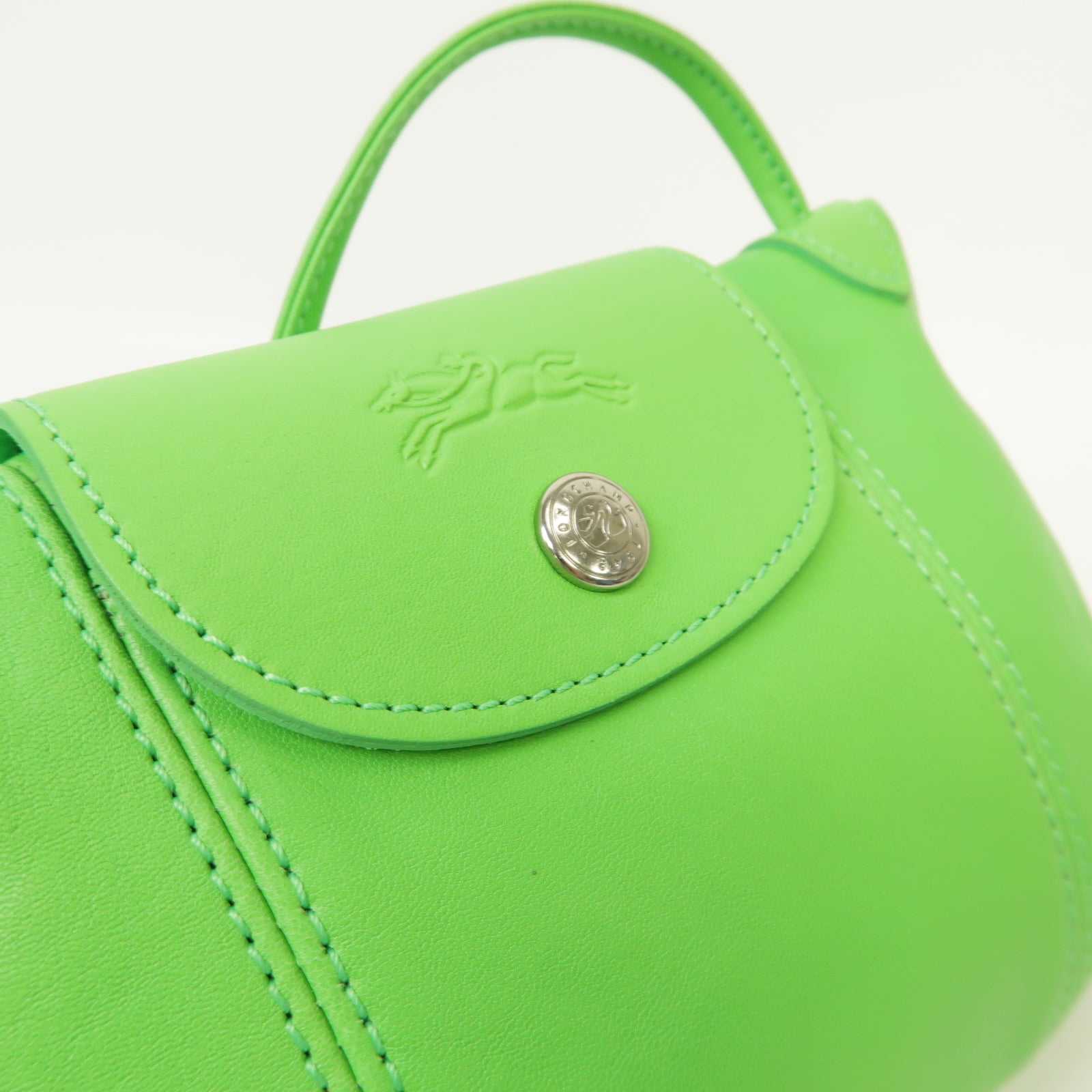 Longchamp 皮革Shoulder Bag銀扣肩背袋綠色