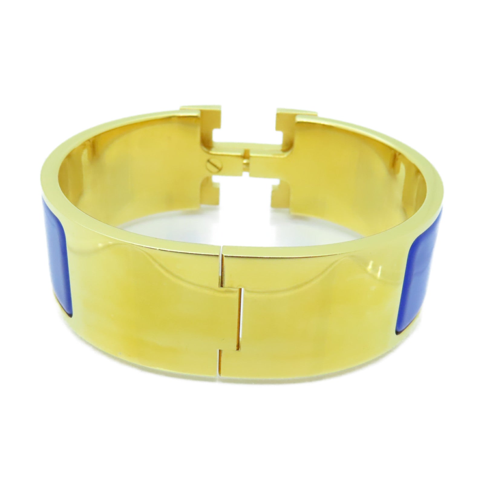 HERMES 【激減優惠】金屬Clic-Clac H Bracelet GM金扣手鐲藍色