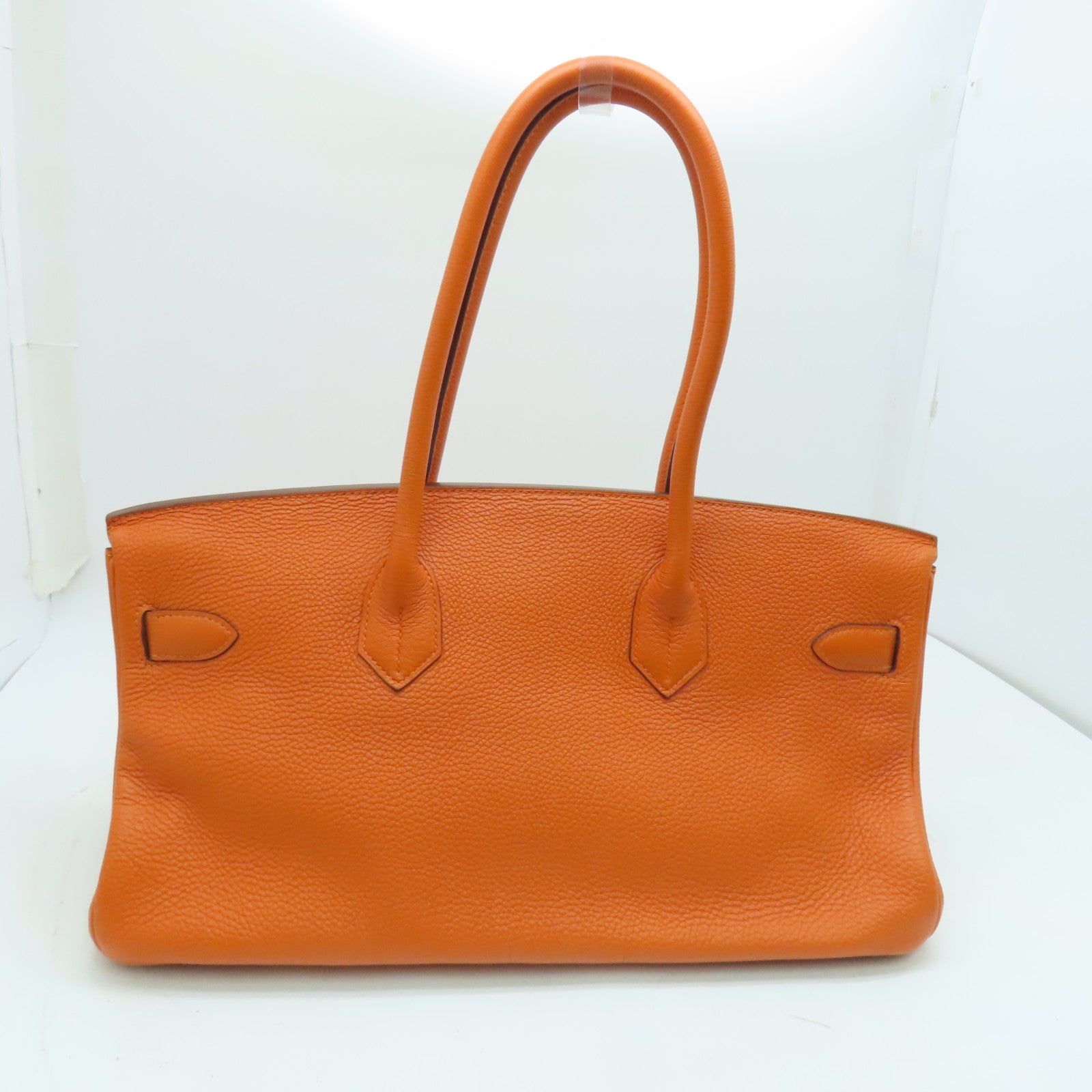 HERMES Clemence皮革Shoulder Birkin肩背袋银扣橙色