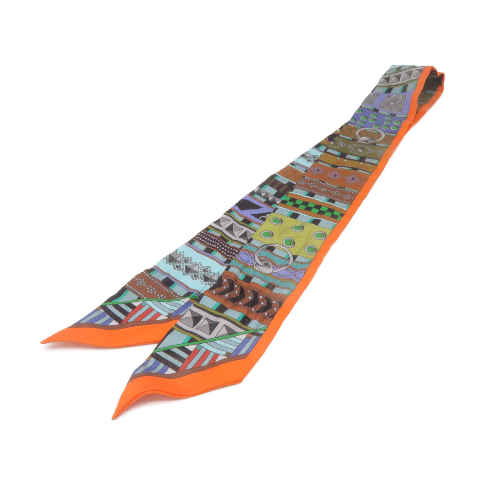HERMES 絲質Twilly Scarf絲巾橙色/彩色
