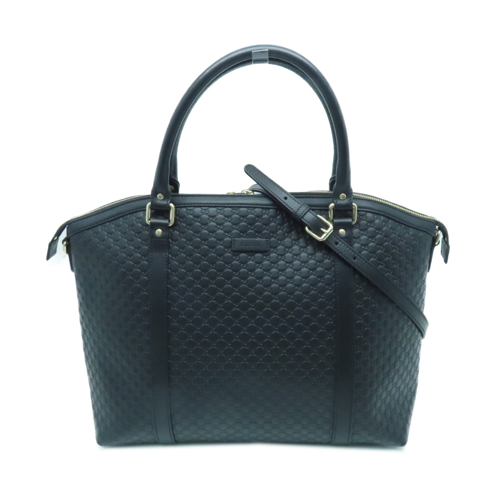 GUCCI Cowhide Leather Hand Bag Silver Buckle Hand Bag Black