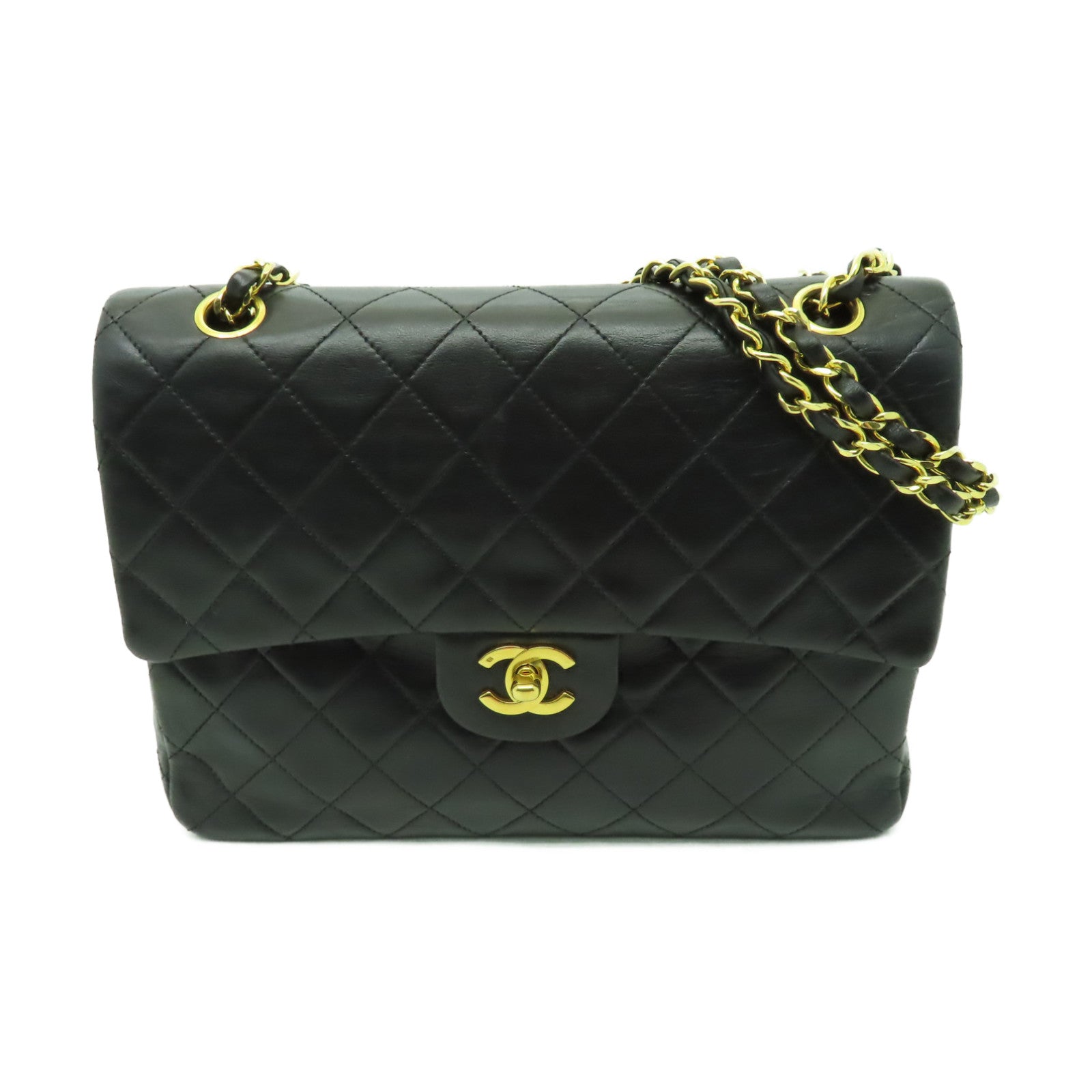 CHANEL 菱格羊皮皮革Vintage Shoulder金扣肩背袋黑色