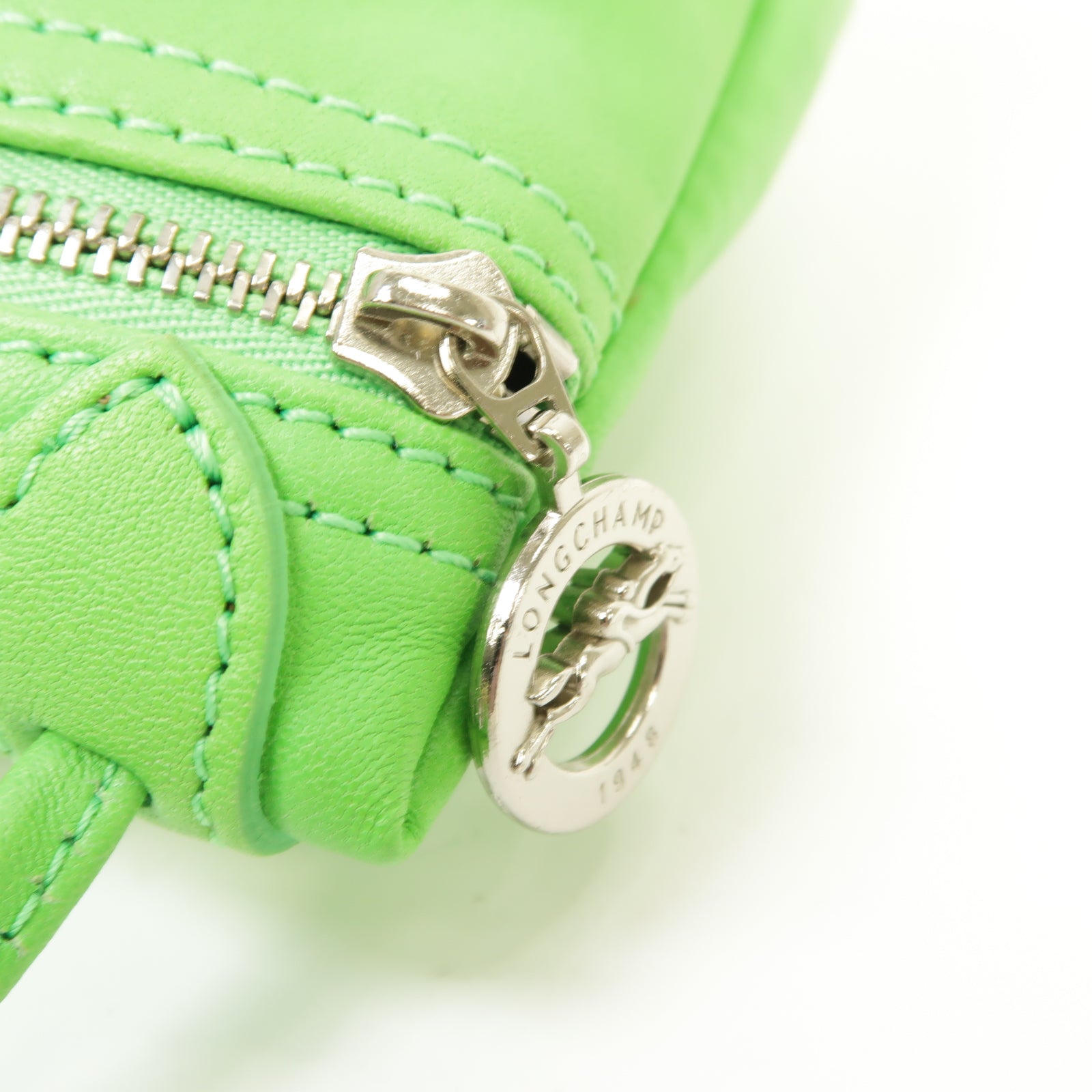 Longchamp 皮革Shoulder Bag銀扣肩背袋綠色