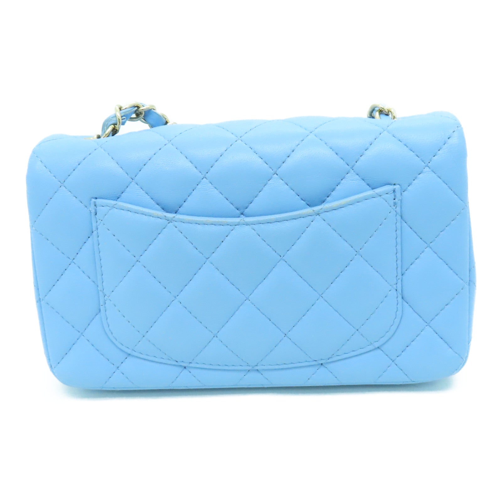 CHANEL 菱格羊皮皮革Classic Mini金扣肩背袋蓝色