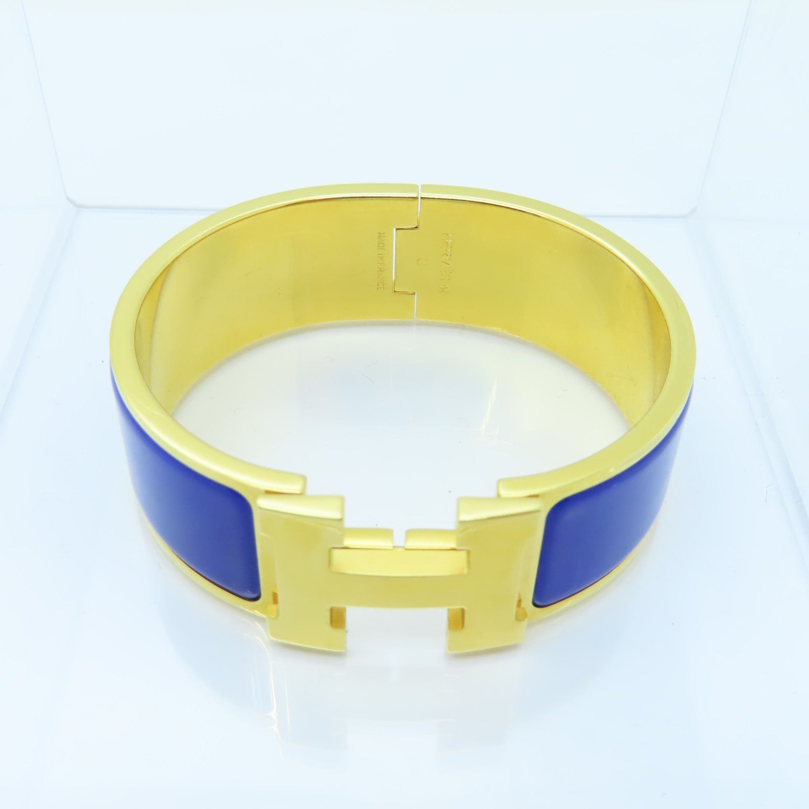 HERMES 【激減優惠】金屬Clic-Clac H Bracelet GM金扣手鐲藍色