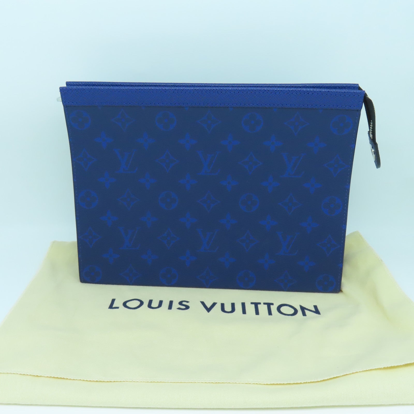 LOUIS VUITTON Monogram Eclipse Pochette Voyage MM Silver Buckle Clutch Blue