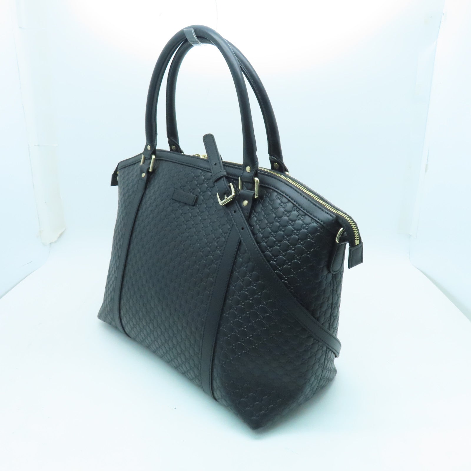 GUCCI Cowhide Leather Hand Bag Silver Buckle Hand Bag Black