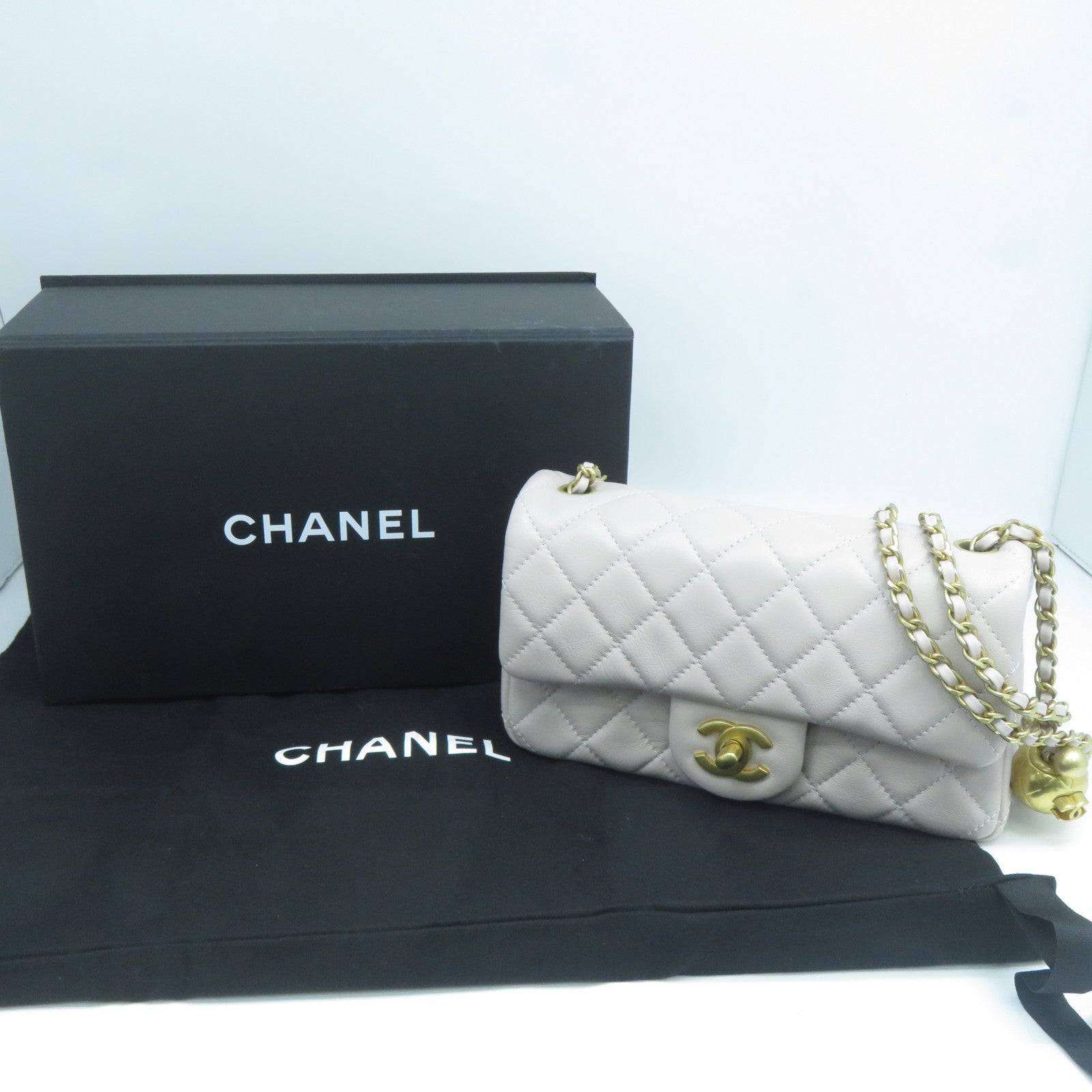 CHANEL 菱格羊皮皮革Mini 20 Gold Ball金扣鏈帶肩背袋淺紫色