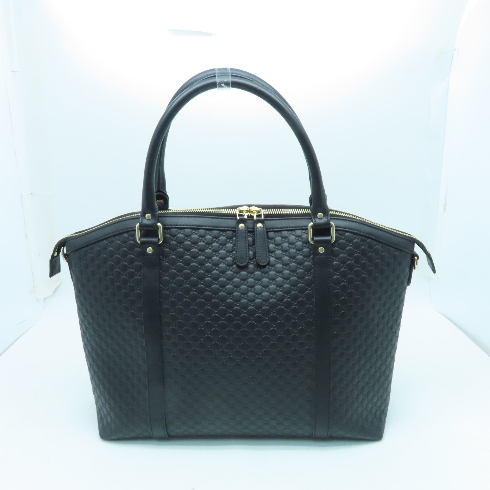 GUCCI Cowhide Leather Hand Bag Silver Buckle Hand Bag Black
