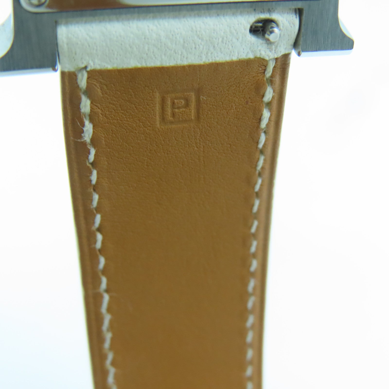 HERMES Heure H Watch MM不鏽鋼/Epsom皮革帶手錶石英機芯白色