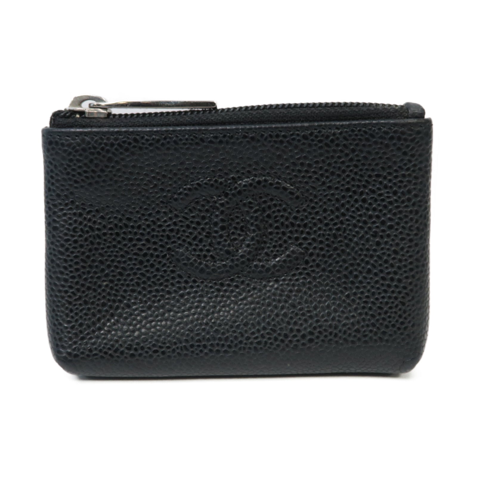 CHANEL Caviar皮革Coin Case銀扣零錢包黒色