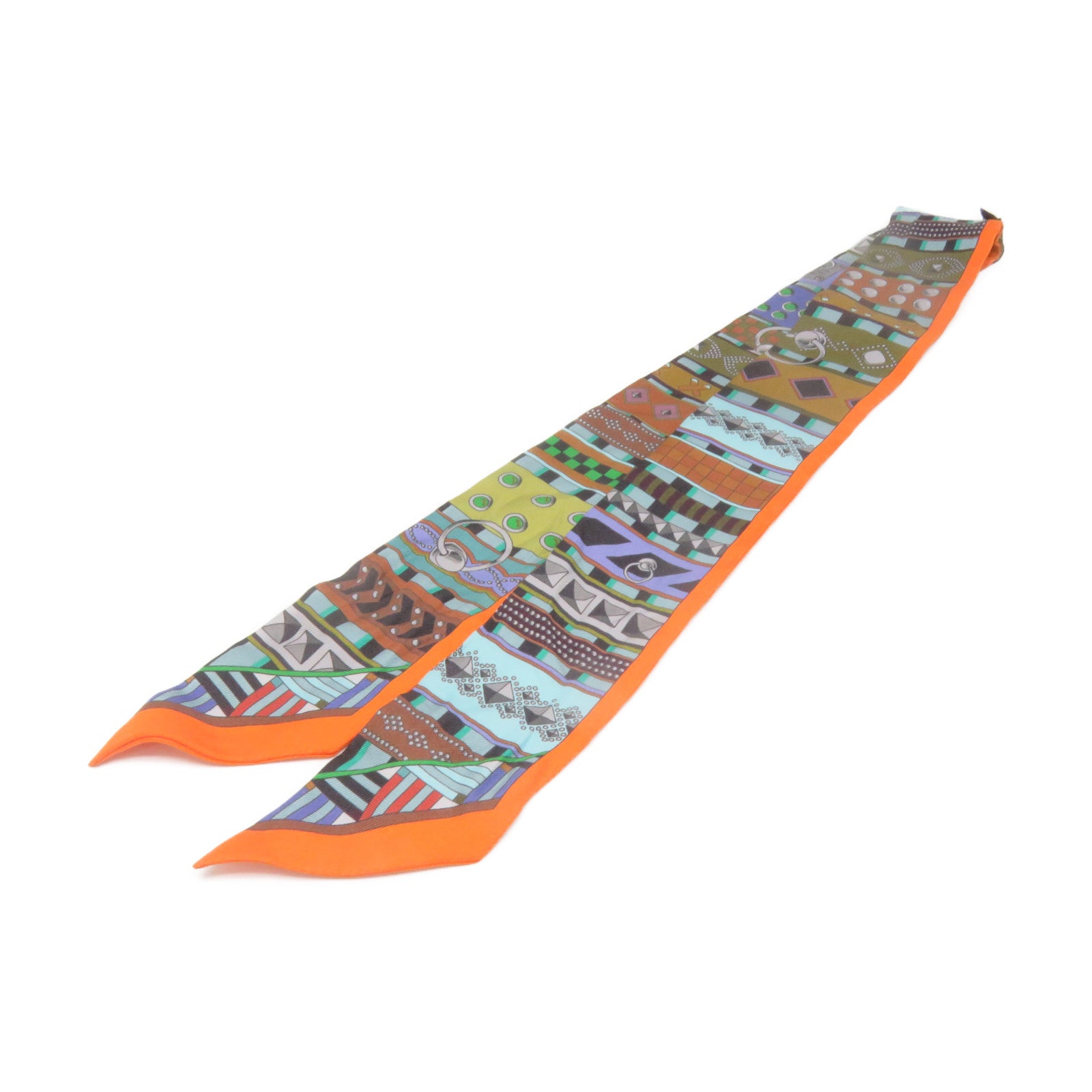 HERMES 絲質Twilly Scarf絲巾橙色/彩色