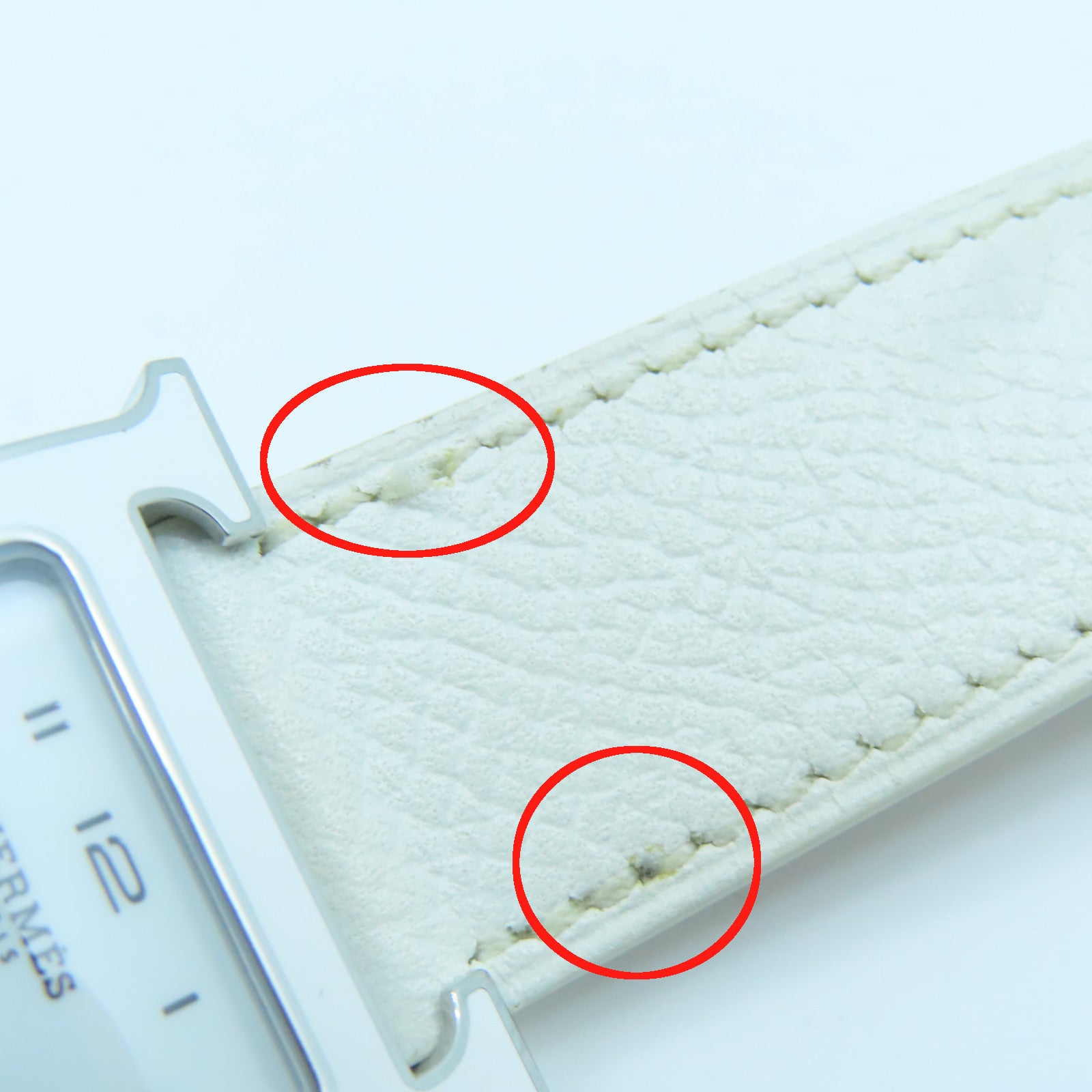 HERMES Heure H Watch MM不鏽鋼/Epsom皮革帶手錶石英機芯白色
