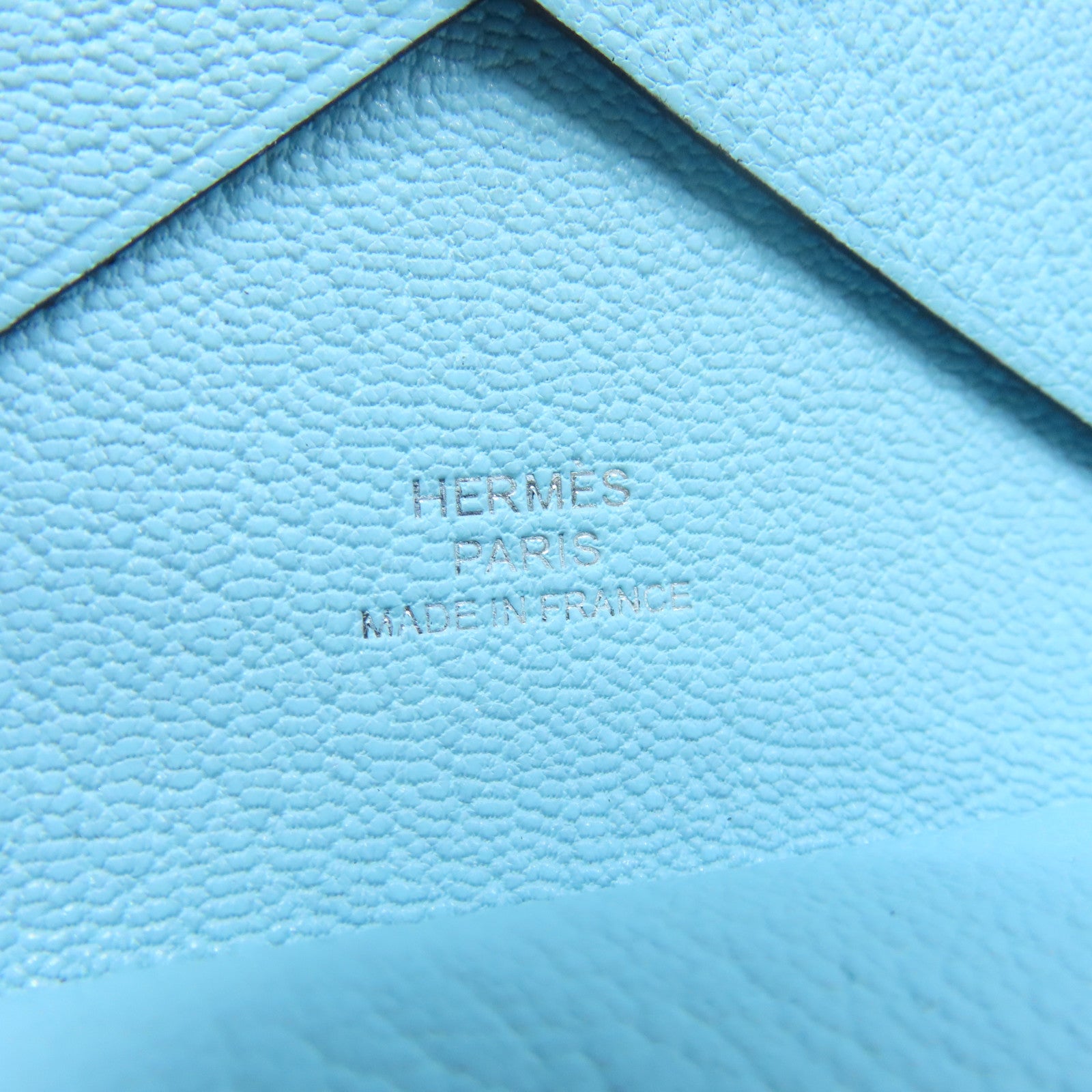 HERMES Chevre山羊皮革Calvi Duo銀扣卡片包微風藍色