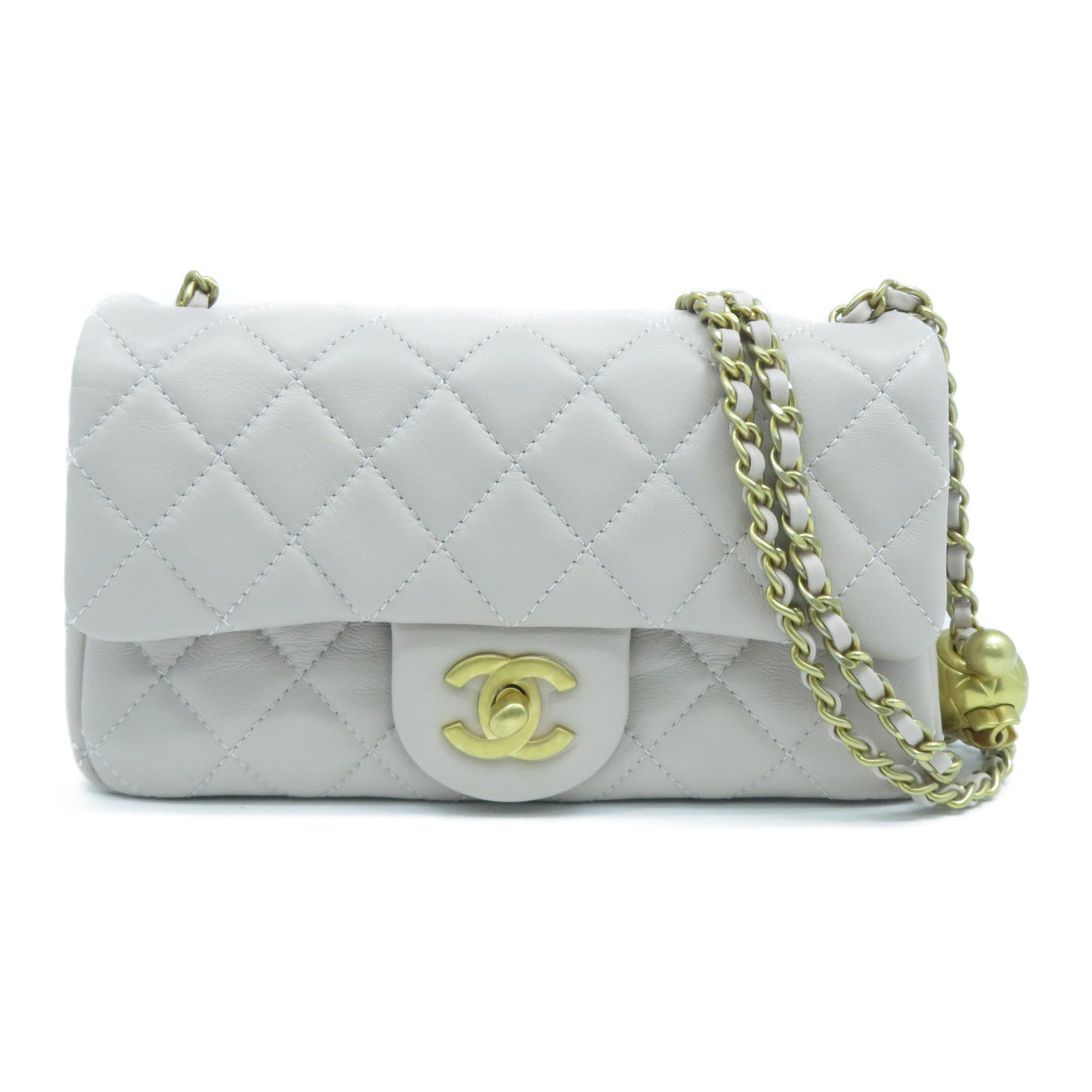 CHANEL 菱格羊皮皮革Mini 20 Gold Ball金扣鏈帶肩背袋淺紫色