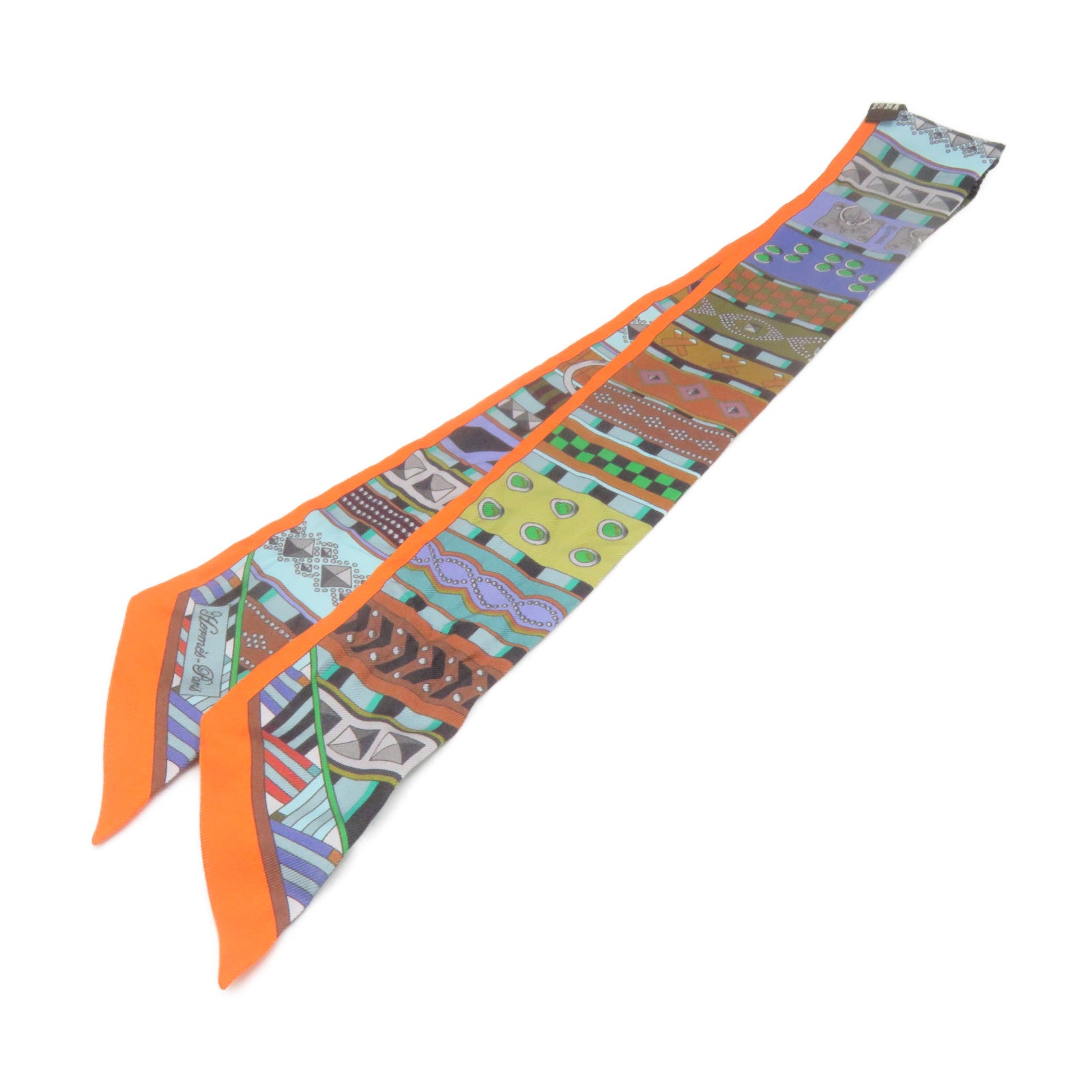 HERMES 絲質Twilly Scarf絲巾橙色/彩色