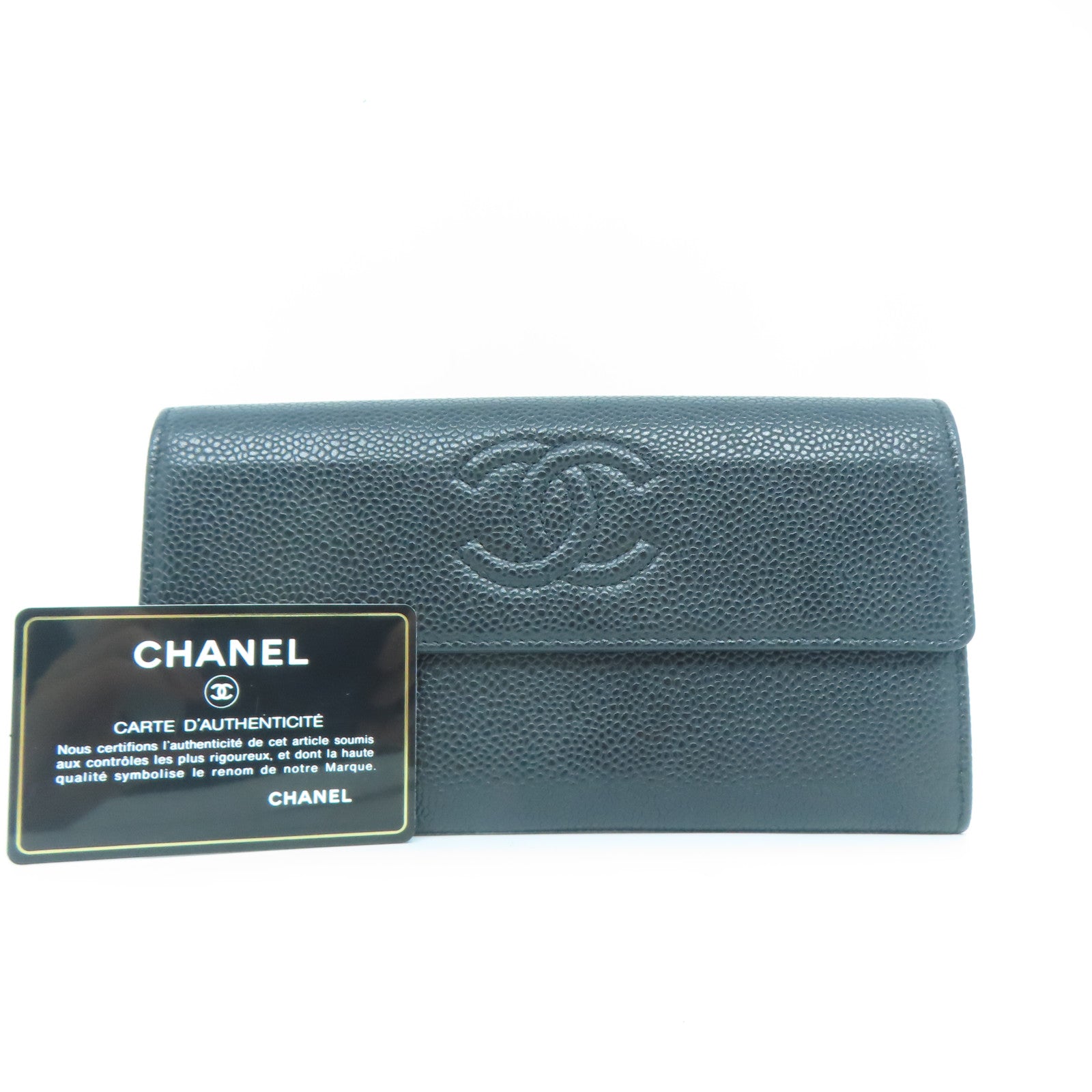CHANEL Caviar皮革Long Wallet長錢包黑色