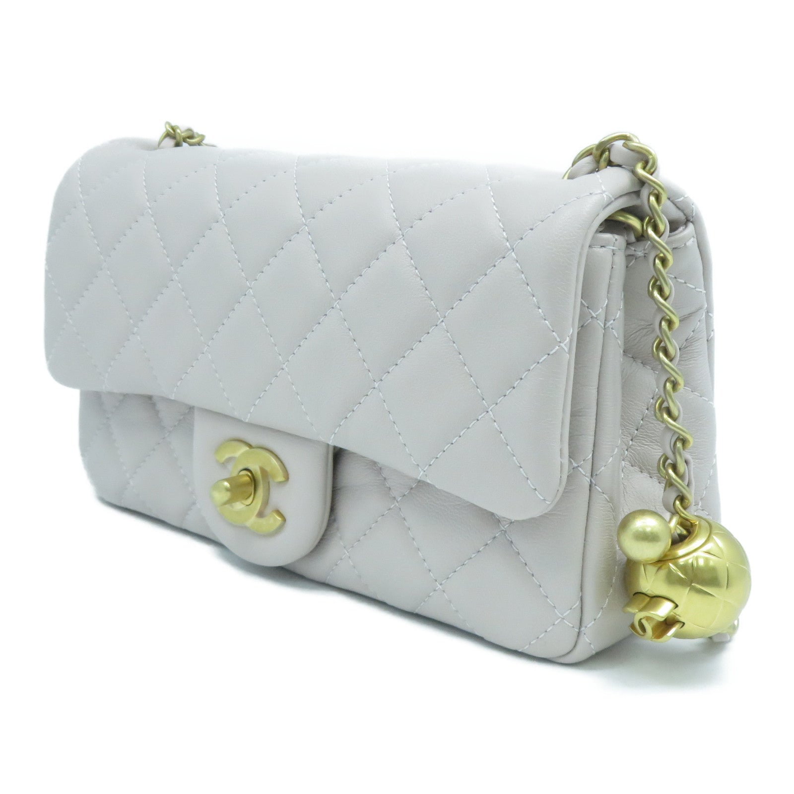 CHANEL 菱格羊皮皮革Mini 20 Gold Ball金扣鏈帶肩背袋淺紫色