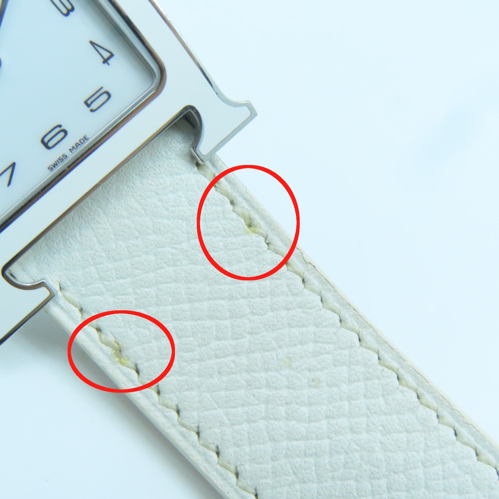 HERMES Heure H Watch MM不鏽鋼/Epsom皮革帶手錶石英機芯白色