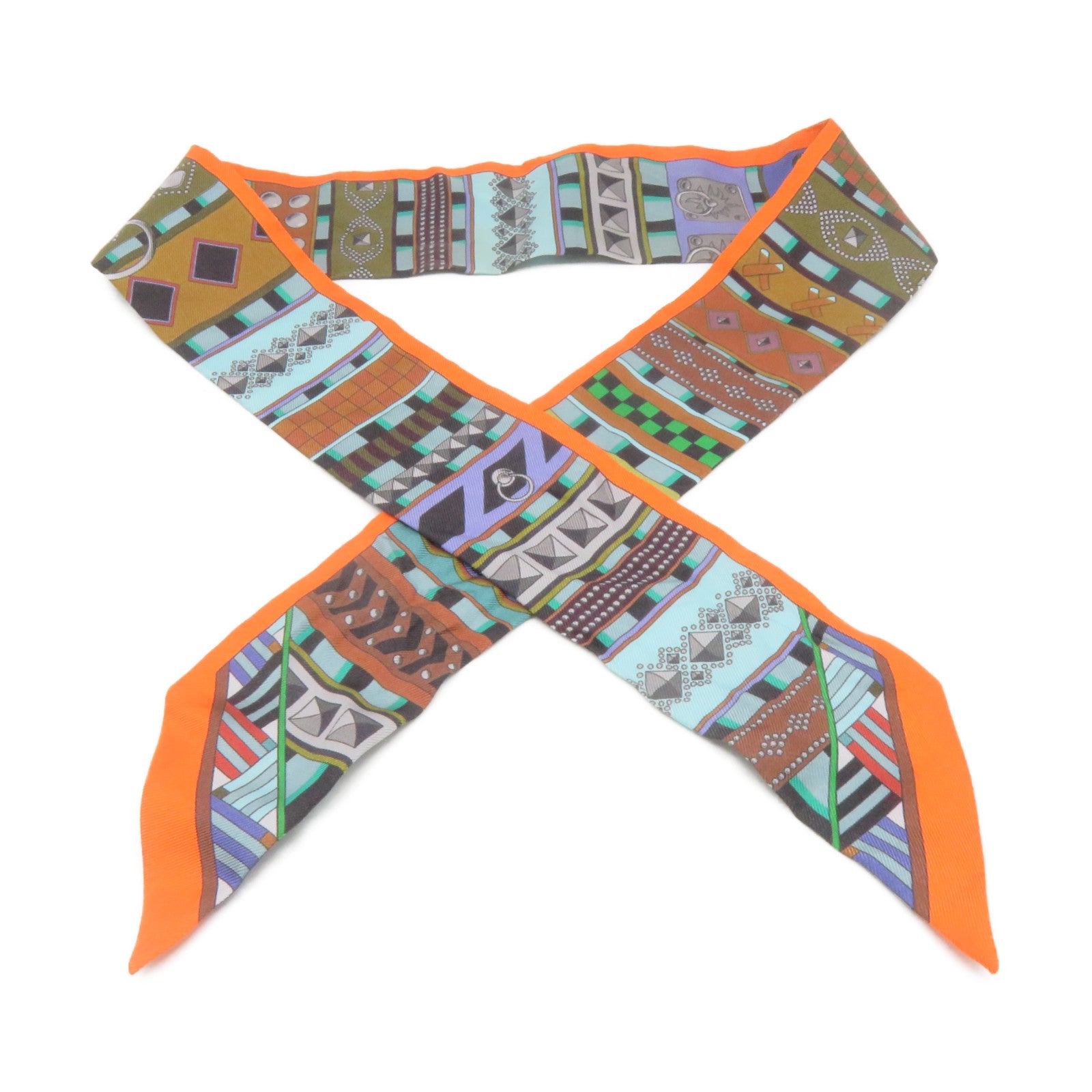 HERMES 絲質Twilly Scarf絲巾橙色/彩色