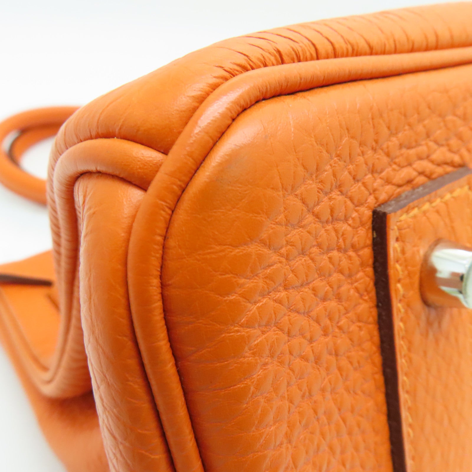 HERMES Clemence皮革Shoulder Birkin肩背袋银扣橙色