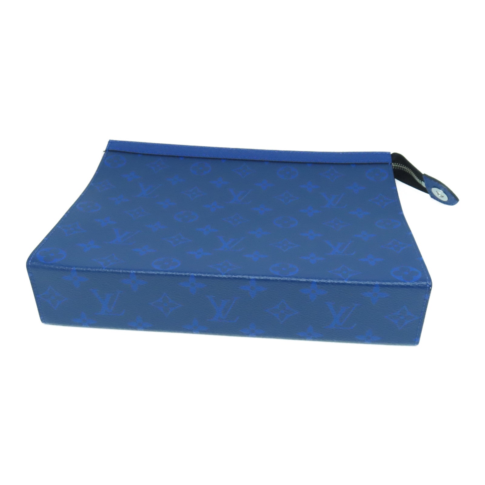 LOUIS VUITTON Monogram Eclipse Pochette Voyage MM Silver Buckle Clutch Blue