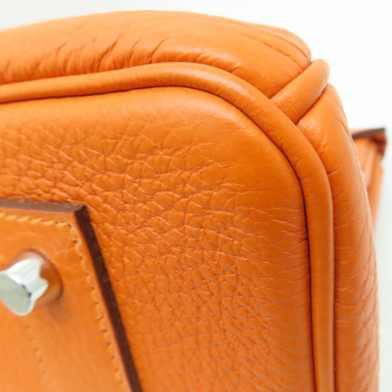 HERMES Clemence皮革Shoulder Birkin肩背袋银扣橙色
