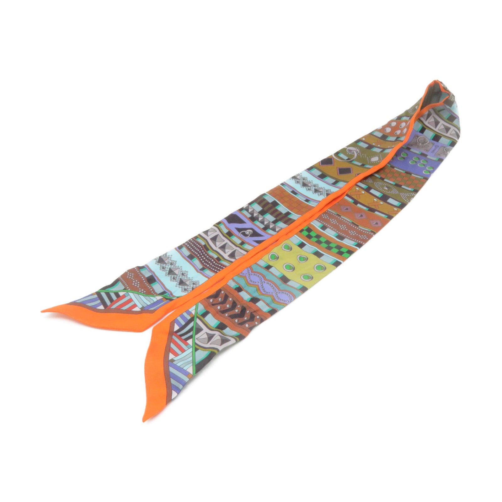 HERMES 絲質Twilly Scarf絲巾橙色/彩色