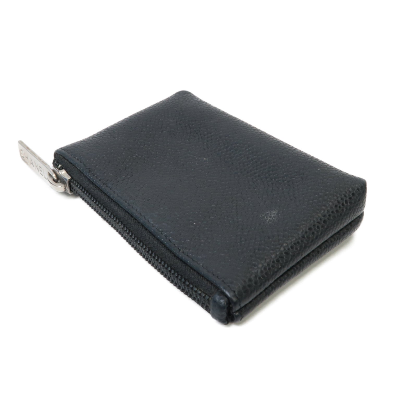 CHANEL Caviar皮革Coin Case銀扣零錢包黒色