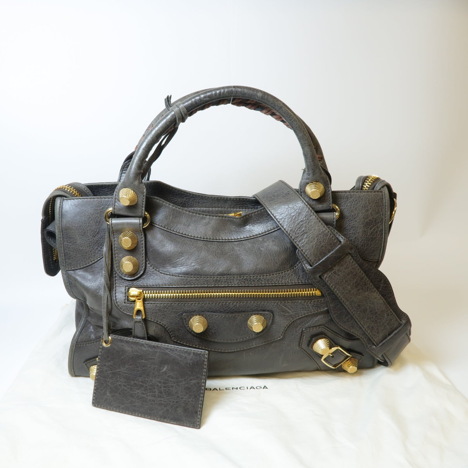 BALENCIAGA 皮革Giant City金扣手挽肩背兩用袋深灰色