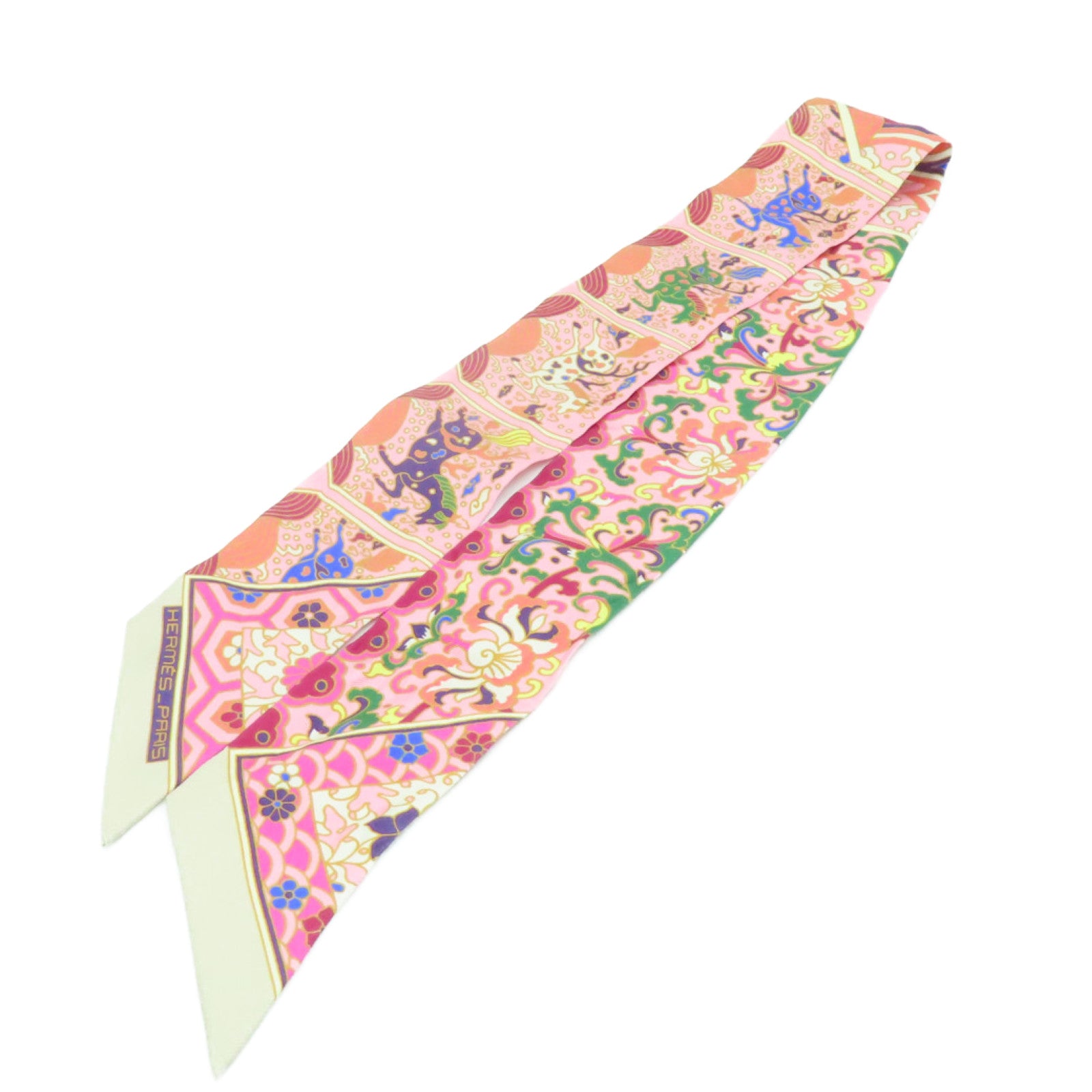 HERMES 絲質Twilly絲巾粉紅色/彩色