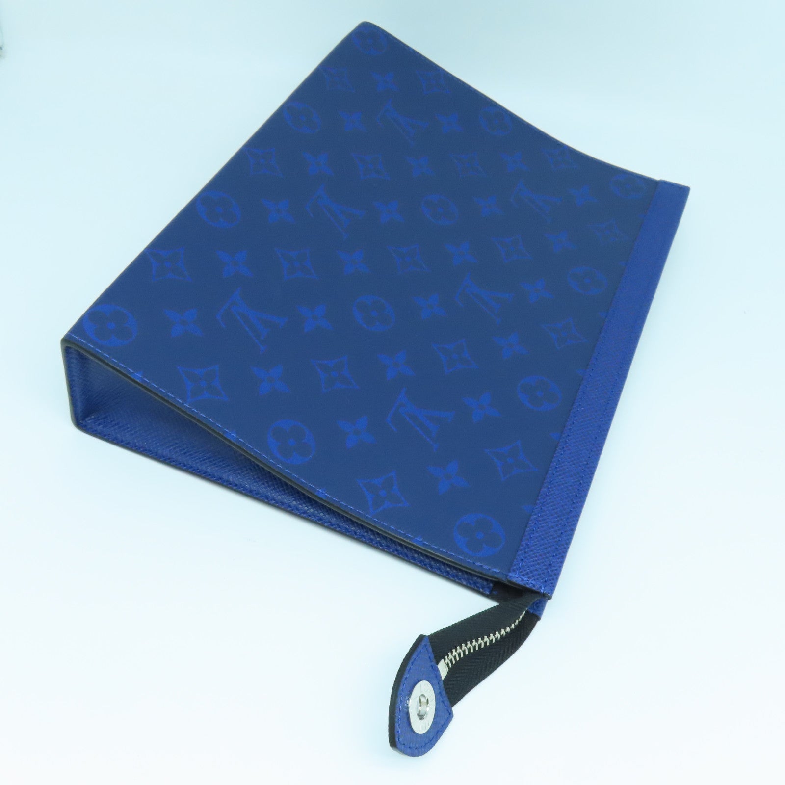 LOUIS VUITTON Monogram Eclipse Pochette Voyage MM Silver Buckle Clutch Blue