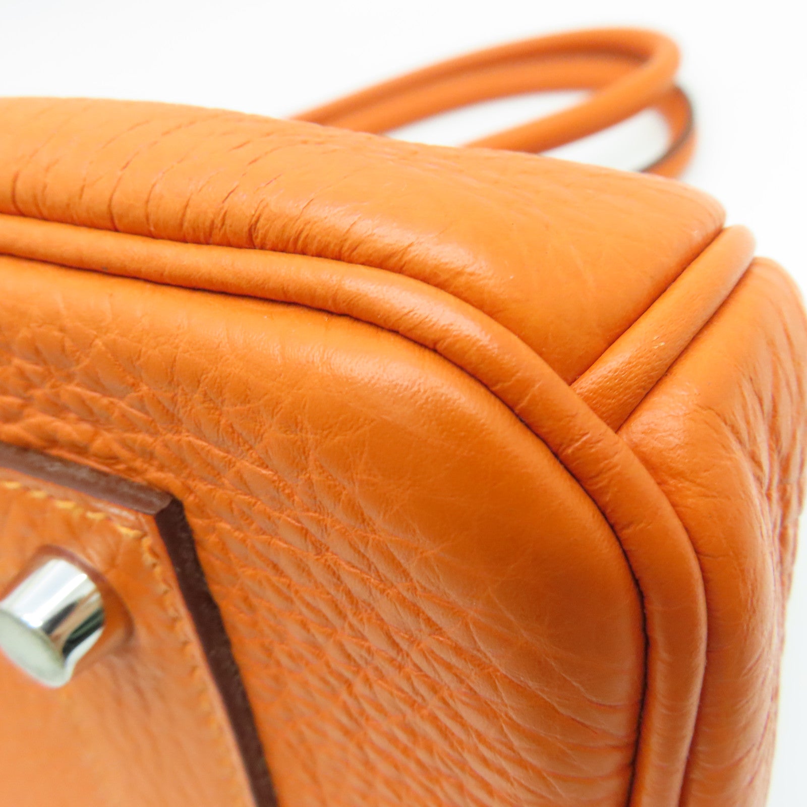 HERMES Clemence皮革Shoulder Birkin肩背袋银扣橙色