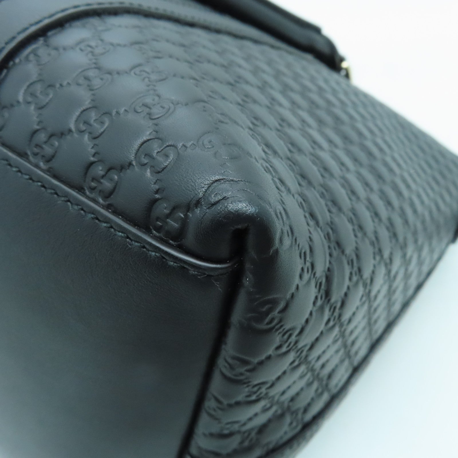 GUCCI Cowhide Leather Hand Bag Silver Buckle Hand Bag Black