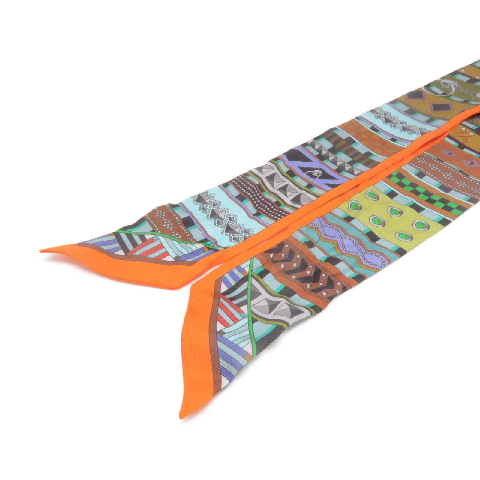 HERMES 絲質Twilly Scarf絲巾橙色/彩色