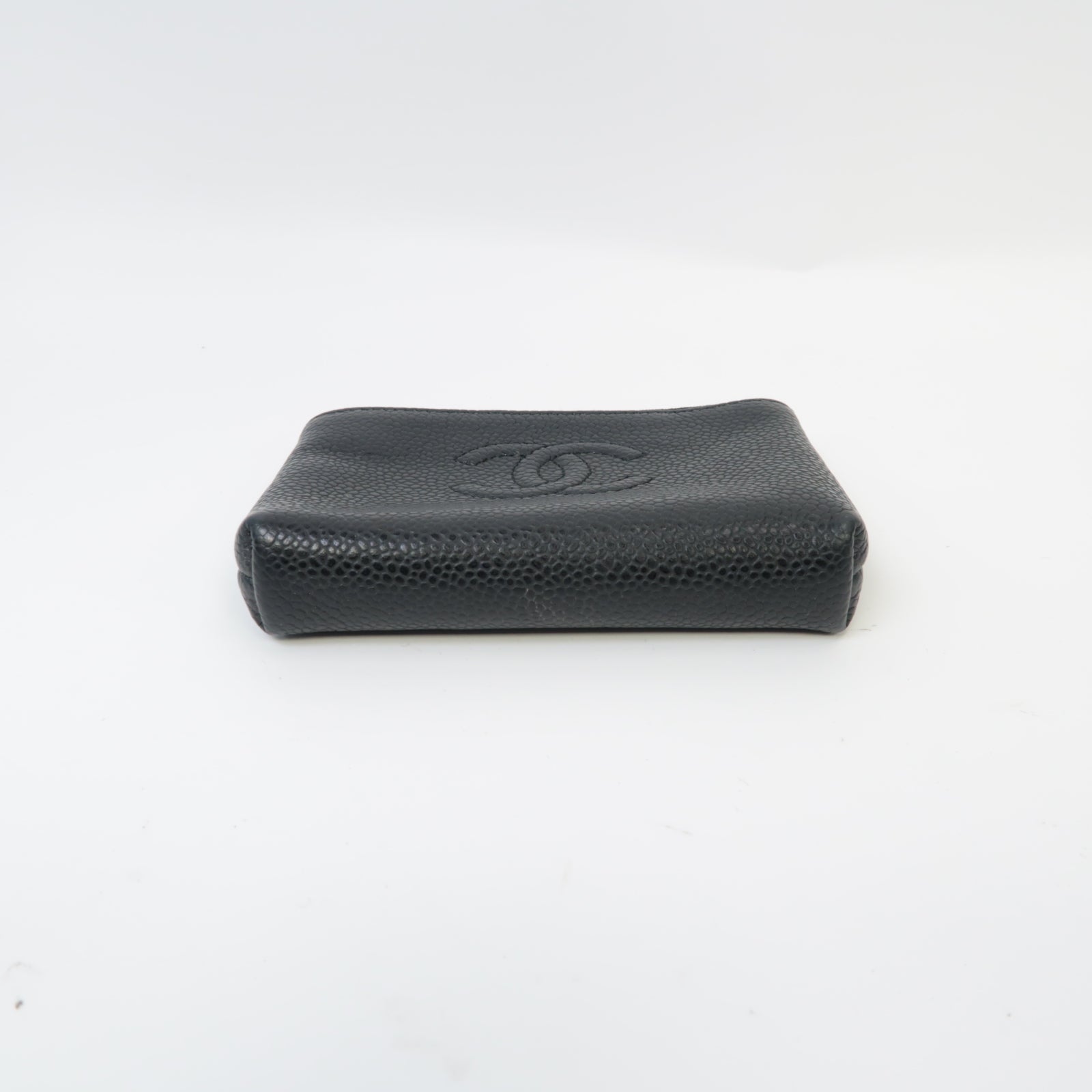 CHANEL Caviar皮革Coin Case銀扣零錢包黒色