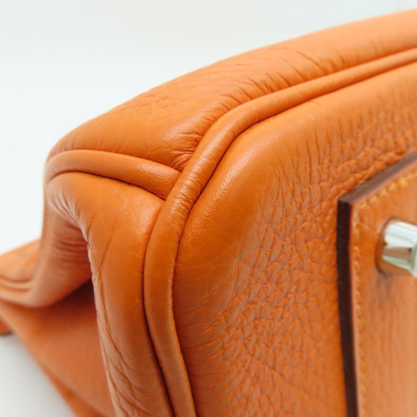 HERMES Clemence皮革Shoulder Birkin肩背袋银扣橙色