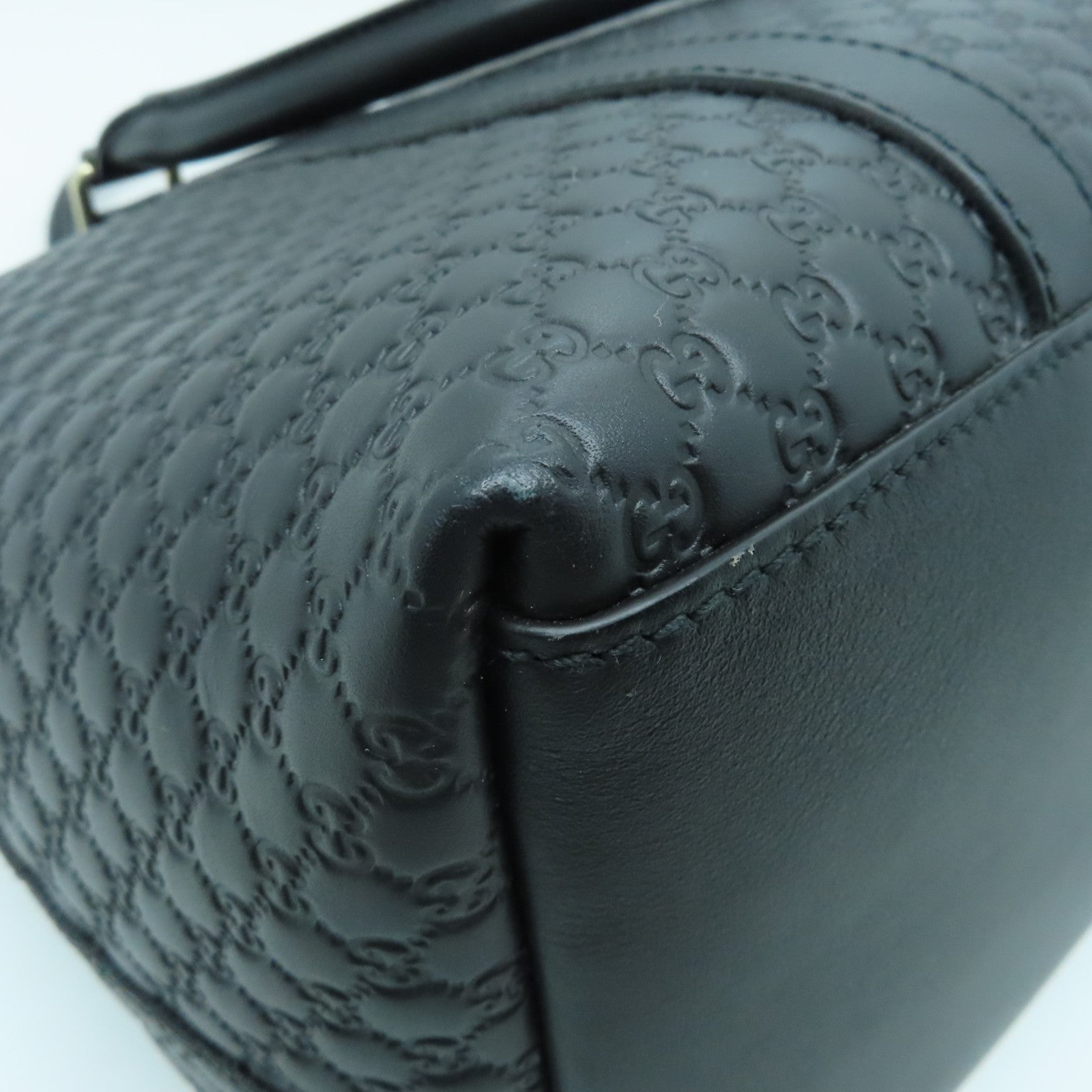 GUCCI Cowhide Leather Hand Bag Silver Buckle Hand Bag Black