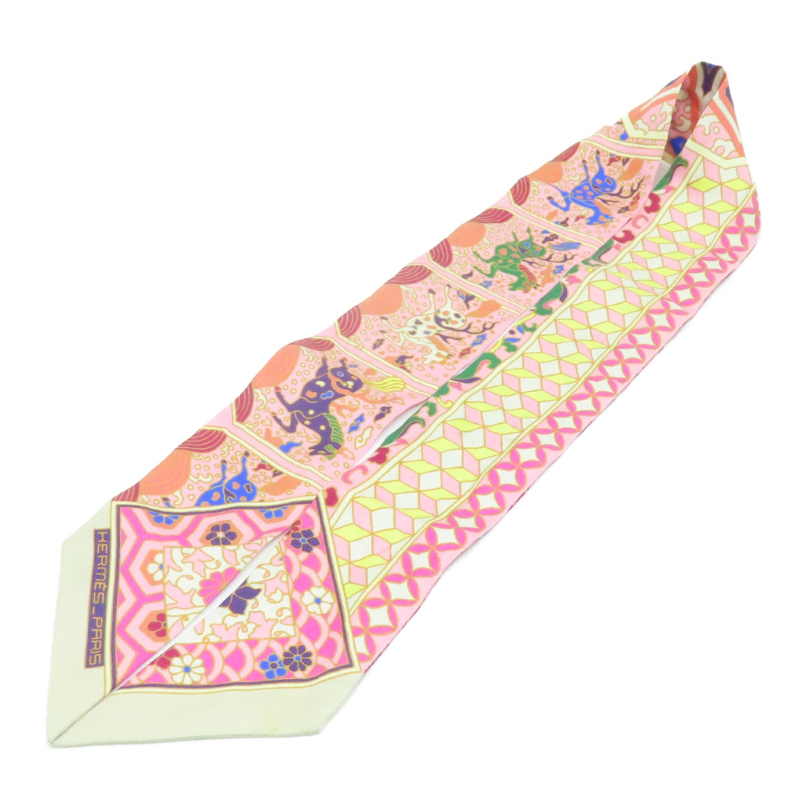 HERMES 絲質Twilly絲巾粉紅色/彩色