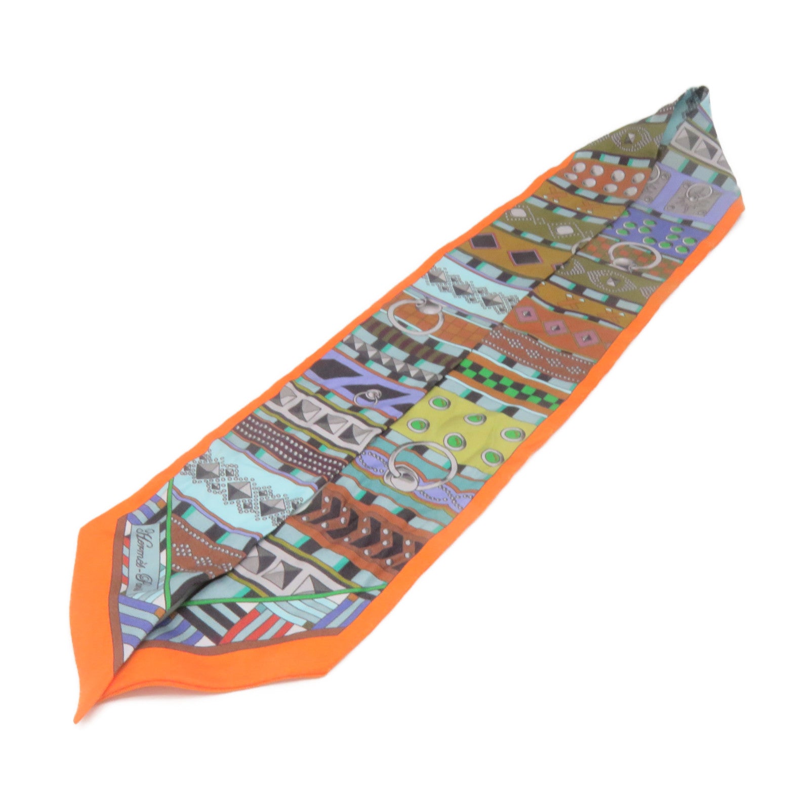 HERMES 絲質Twilly Scarf絲巾橙色/彩色