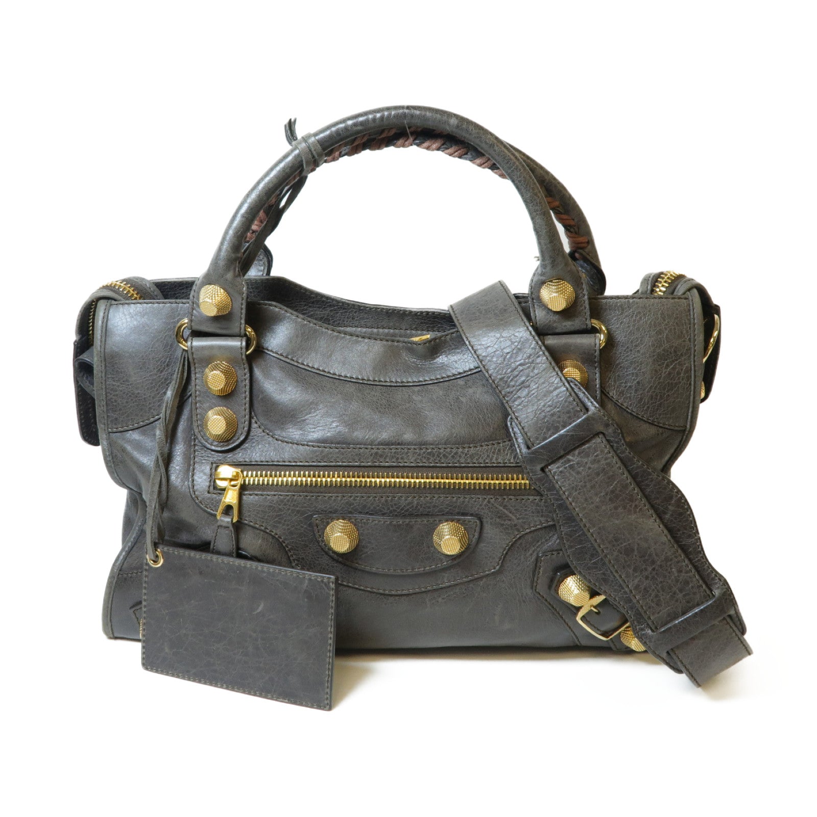 BALENCIAGA 皮革Giant City金扣手挽肩背兩用袋深灰色